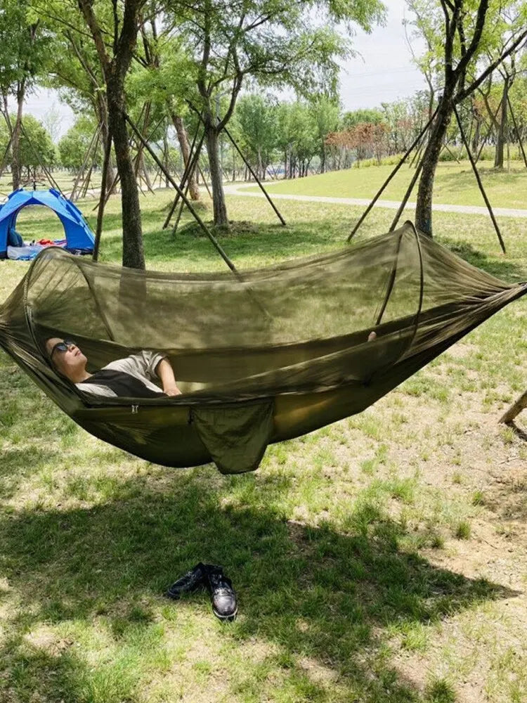 Outdoor Camping Hammock High Strength Parachute Fabric With Mosquito Net Lightweight Hanging Hammocks Hanging Bed Net 250x120cm