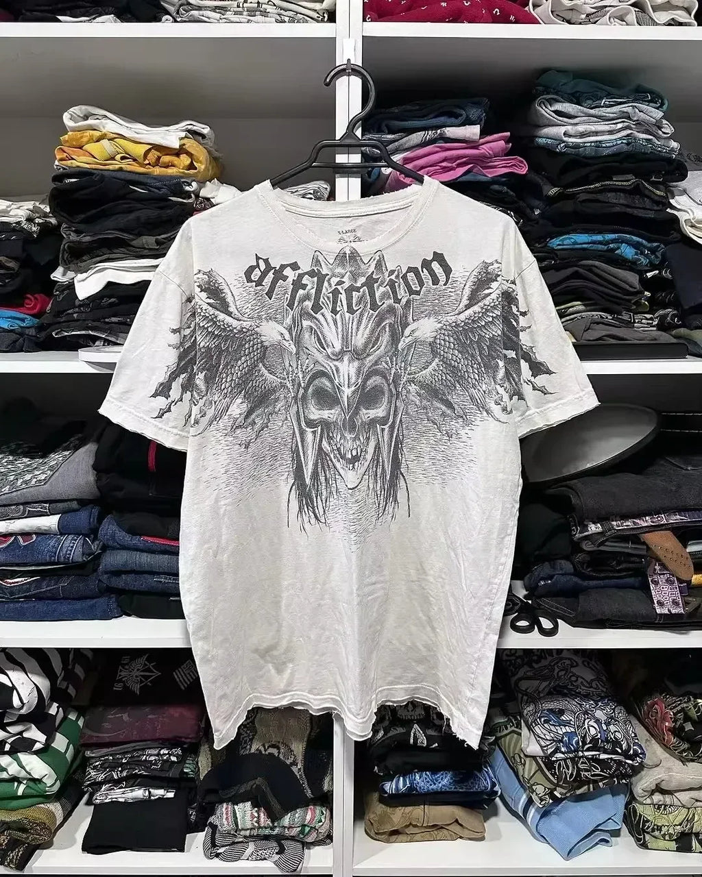Boy Affliction Retro Red Shirt Street Y2K American Fashion Street Men and Women Loose T-shirt Casual Tops New Oversized t shirt