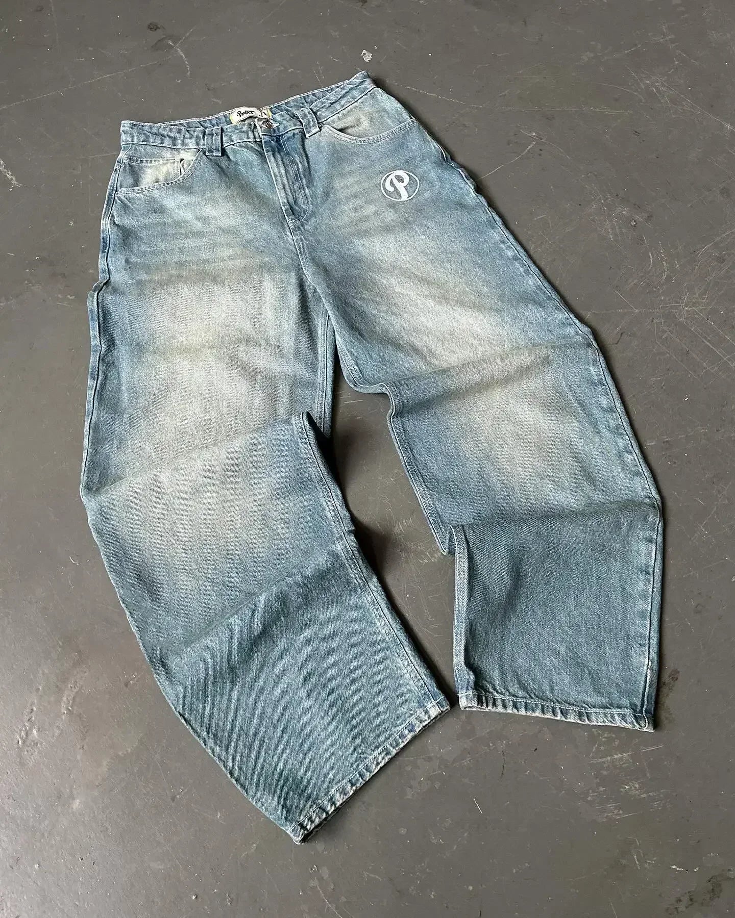 Harajuku Wide Pants Revival Mens Jeans Foliage Bootcut Women Y2K New Gothic Blue Denim Embroidery Pocket Hip Hop Street Wear