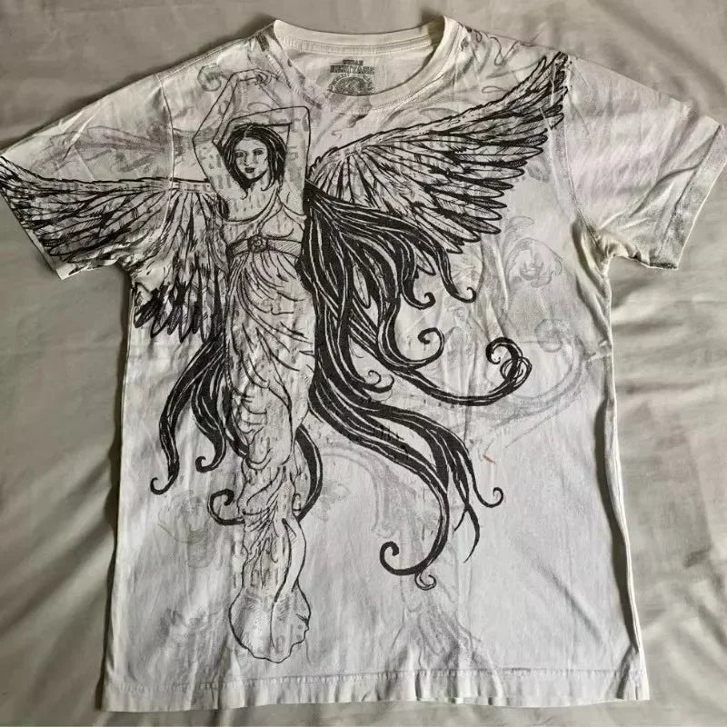 Affliction Fashion T-shirt Gothic Short Sleeve Sweatshirts Dark Gothic Skull Print Mayhem Gaga Oversized Men New Cotton Tops
