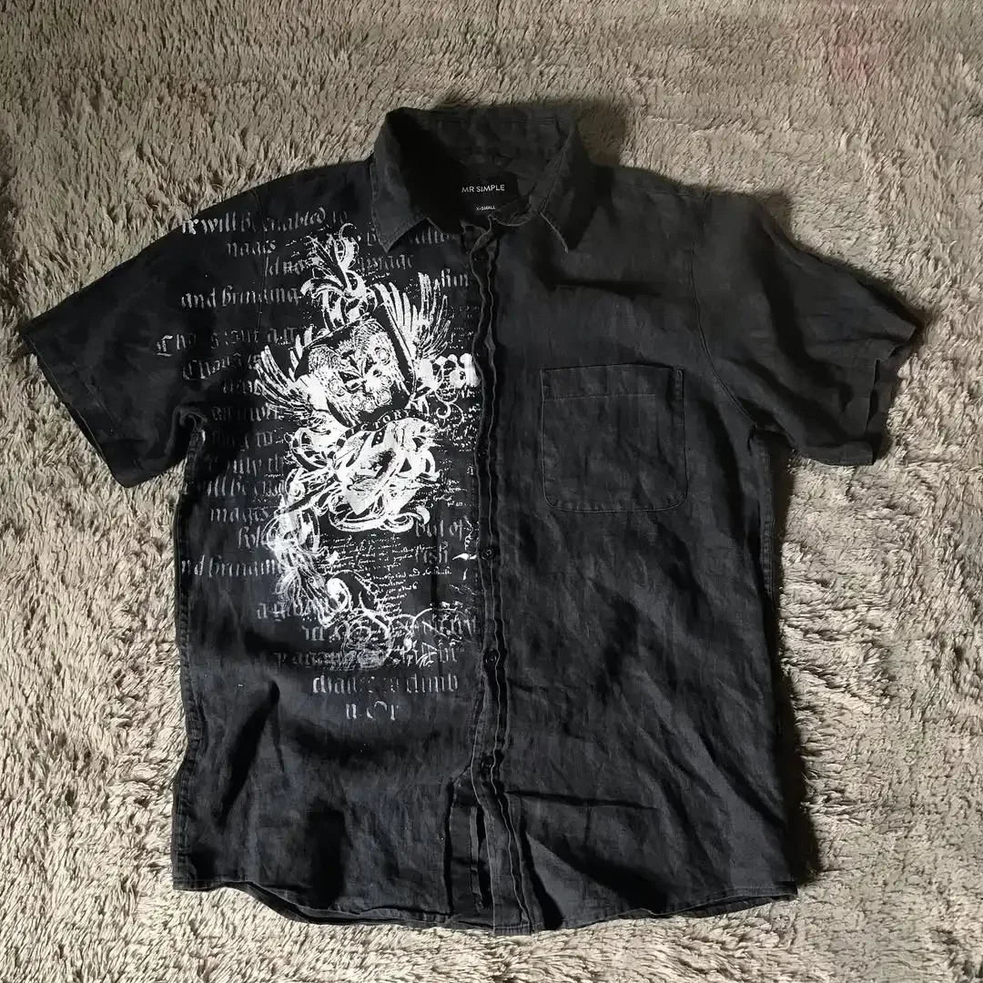 White Long Sleeves Shirt Affliction Harajuku Retro V-neck Shirt Men Skull Scripture Printing Tee Fashion Gothic Cotton Tops