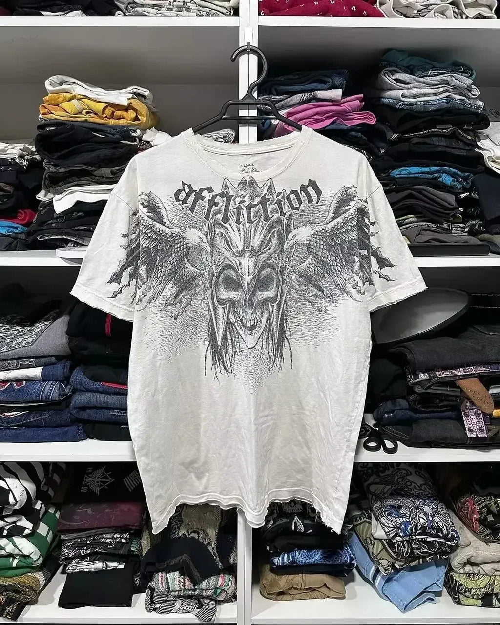 Retro Washing Affliction Grunge Cyber Y2K Style T-Shirt