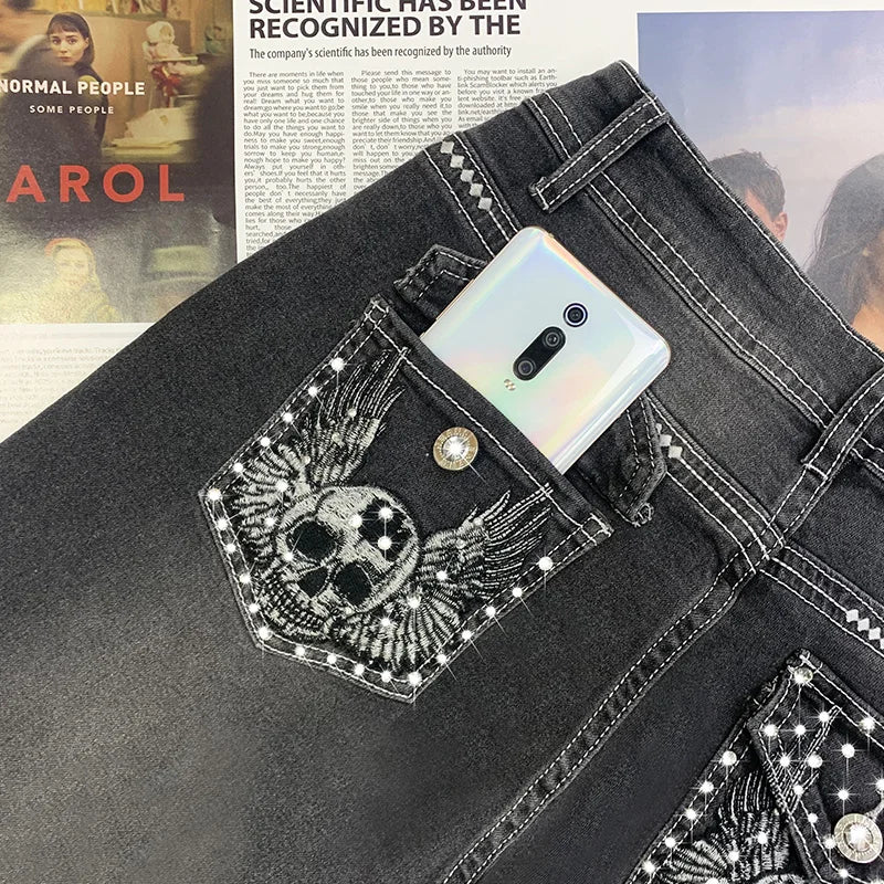 High Waist Women Jeans 2025 Fashion Sexy Straight Pants Plus Size Comfortable Jeans Vintage Washable Black Denim Pants Elastic