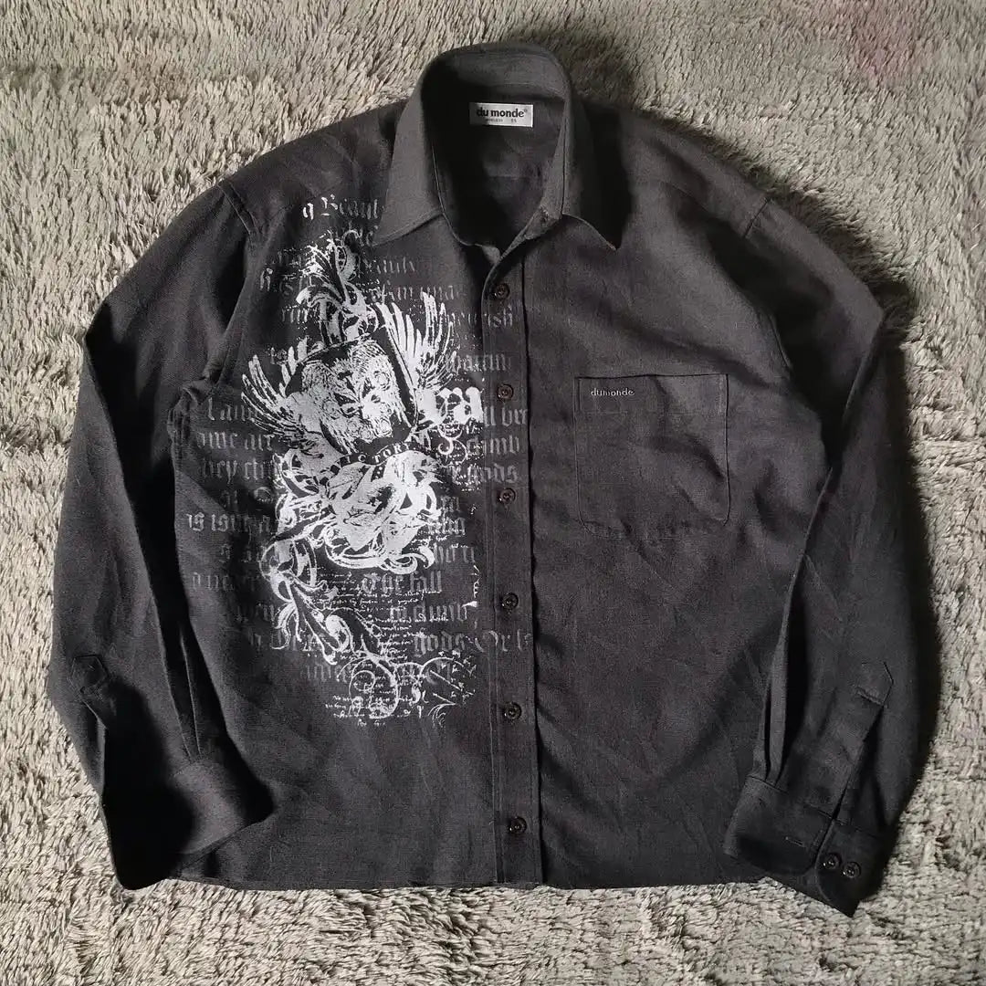 White Long Sleeves Shirt Affliction Harajuku Retro V-neck Shirt Men Skull Scripture Printing Tee Fashion Gothic Cotton Tops