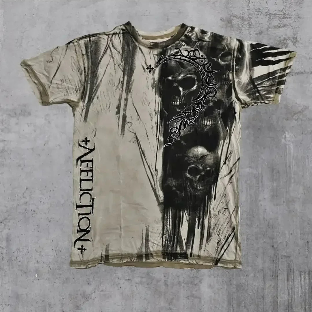 Affliction Fashion T-shirt Gothic Short Sleeve Sweatshirts Dark Gothic Skull Print Mayhem Gaga Oversized Men New Cotton Tops
