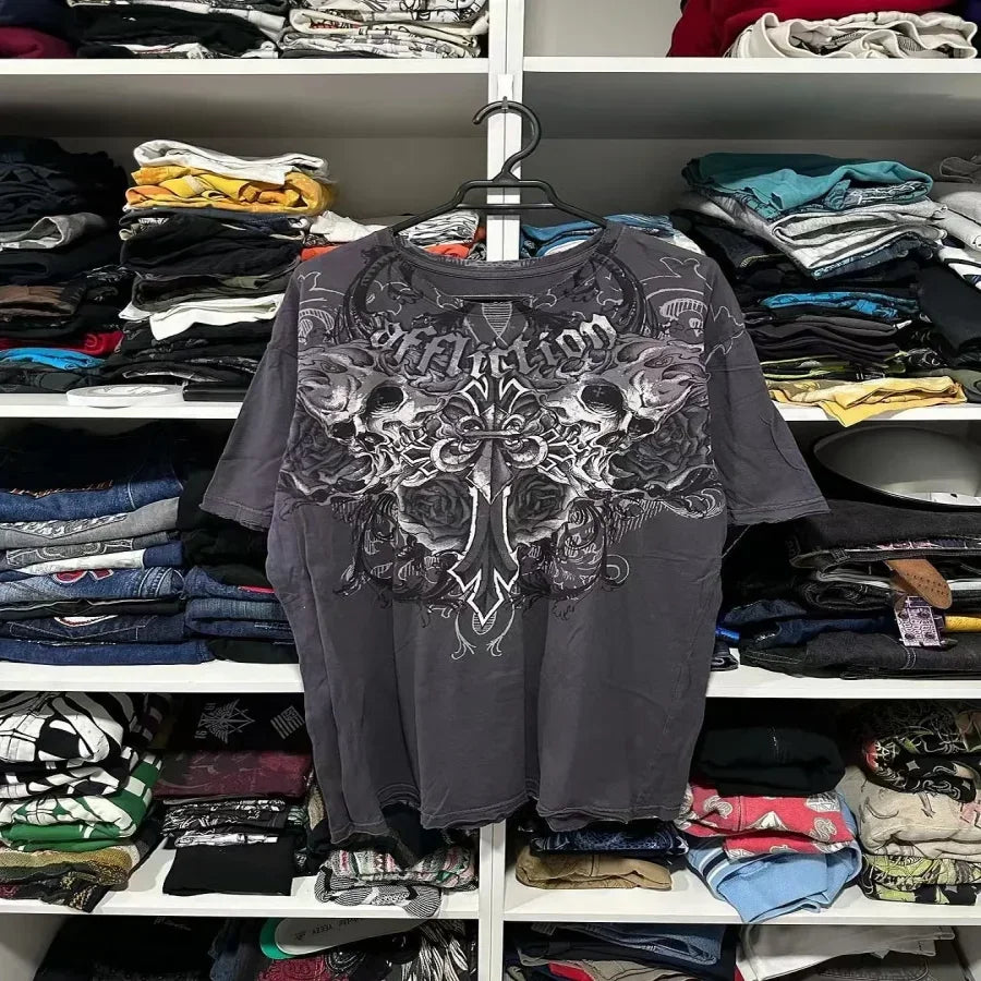 Affliction Long sleeved T shirt Fashion Round Neck Oversized T shirt New  Mens Womens Casual Gothic Clothing Tops Streetwear