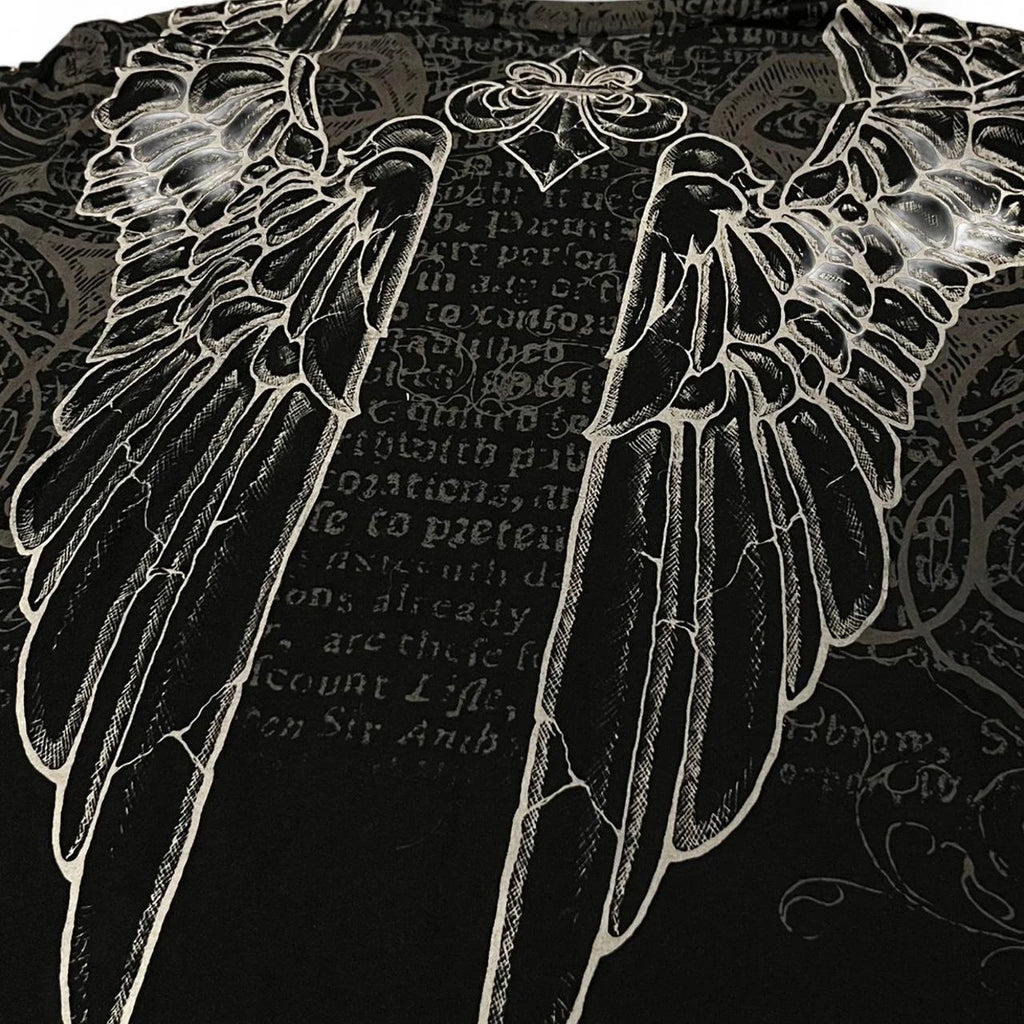 Affliction Gothic Script & Wing Print Tee, Exquisite Streetwear Graphic T - Shirt for Trendsetters