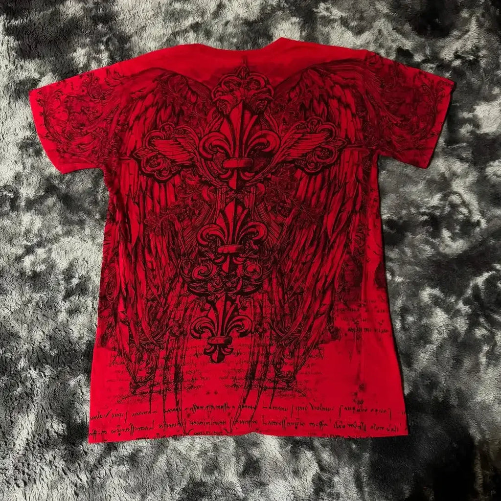 Affliction Fashion T-shirt Gothic Short Sleeve Sweatshirts Dark Gothic Skull Print Mayhem Gaga Oversized Men New Cotton Tops