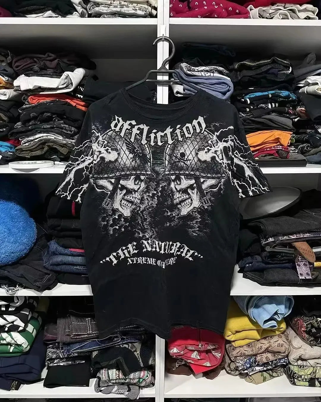 2000s Affliction Gothic T shirt Y2K Cotton Print T shirt Retro Street Letters For Men and Women Tops Graphic T shirts Street sty