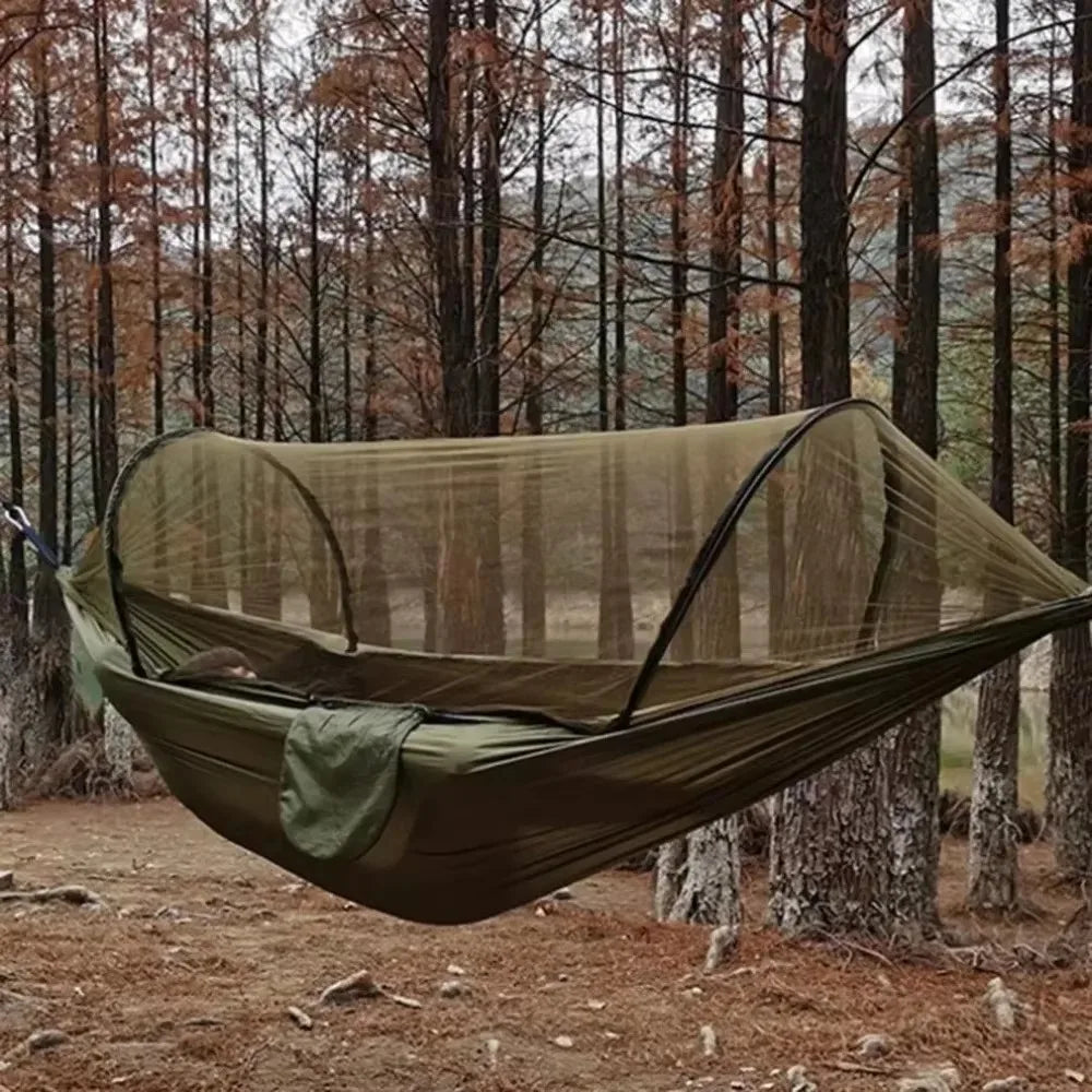 Outdoor Camping Hammock High Strength Parachute Fabric With Mosquito Net Lightweight Hanging Hammocks Hanging Bed Net 250x120cm