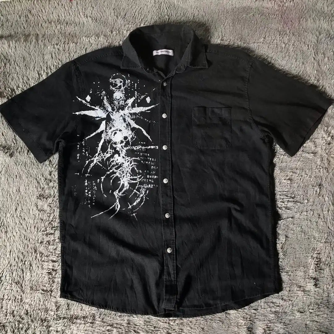 White Long Sleeves Shirt Affliction Harajuku Retro V-neck Shirt Men Skull Scripture Printing Tee Fashion Gothic Cotton Tops