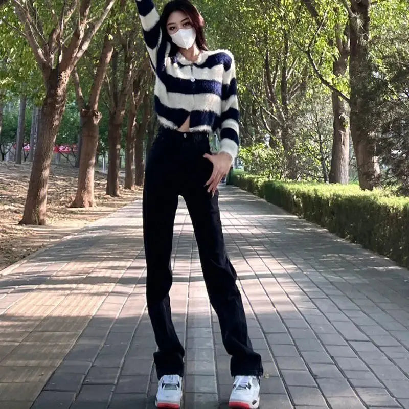 American style slim fit personalized cross embroidered jeans y2k millennial spicy girl low waist design with floor length pants