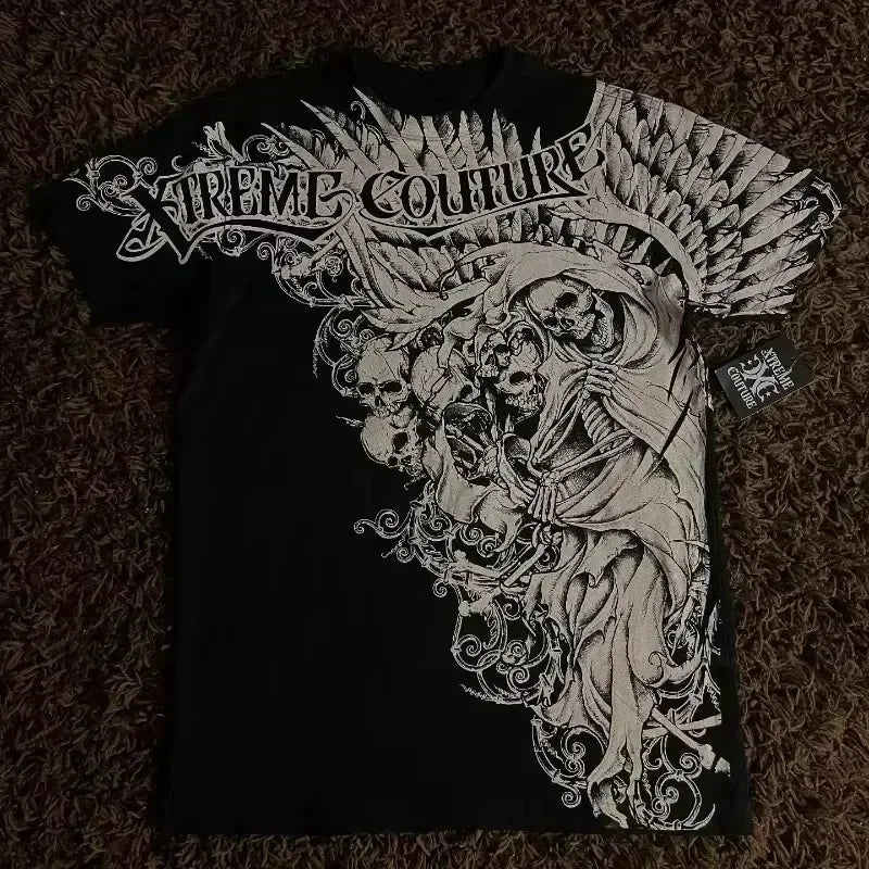 Affliction Fashion T-shirt Gothic Short Sleeve Sweatshirts Dark Gothic Skull Print Mayhem Gaga Oversized Men New Cotton Tops