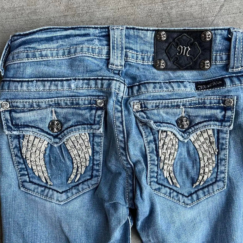 Harajuku Cross Bootcut Jeans Y2k 2000s Shining Diamond Jean Casual Denim Pants Straight Wide Leg Jean Women Clothing