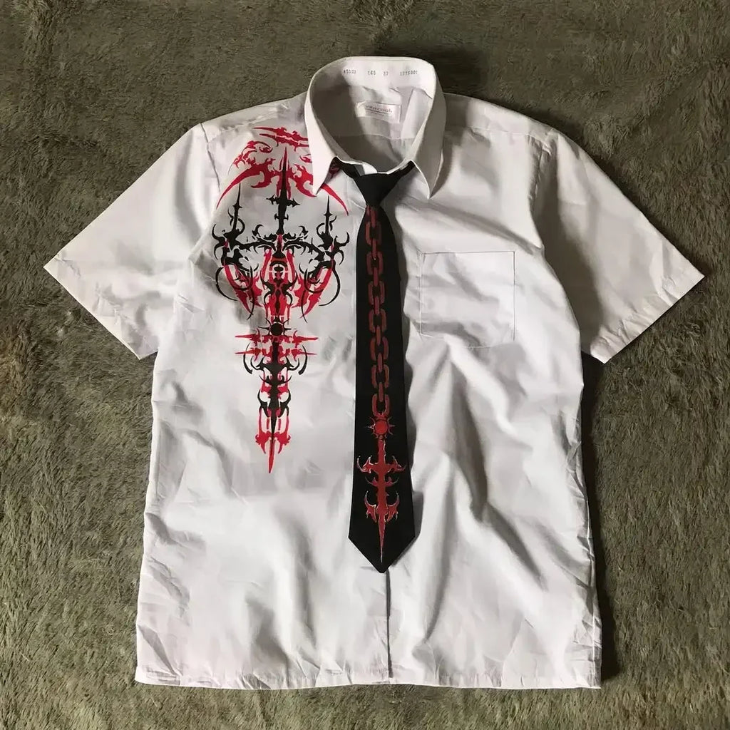 White Long Sleeves Shirt Affliction Harajuku Retro V-neck Shirt Men Skull Scripture Printing Tee Fashion Gothic Cotton Tops
