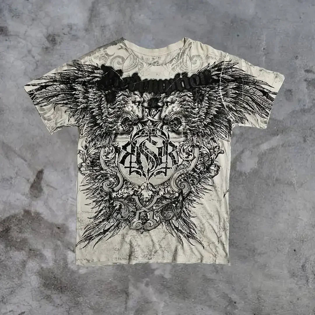 Affliction Fashion T-shirt Gothic Short Sleeve Sweatshirts Dark Gothic Skull Print Mayhem Gaga Oversized Men New Cotton Tops