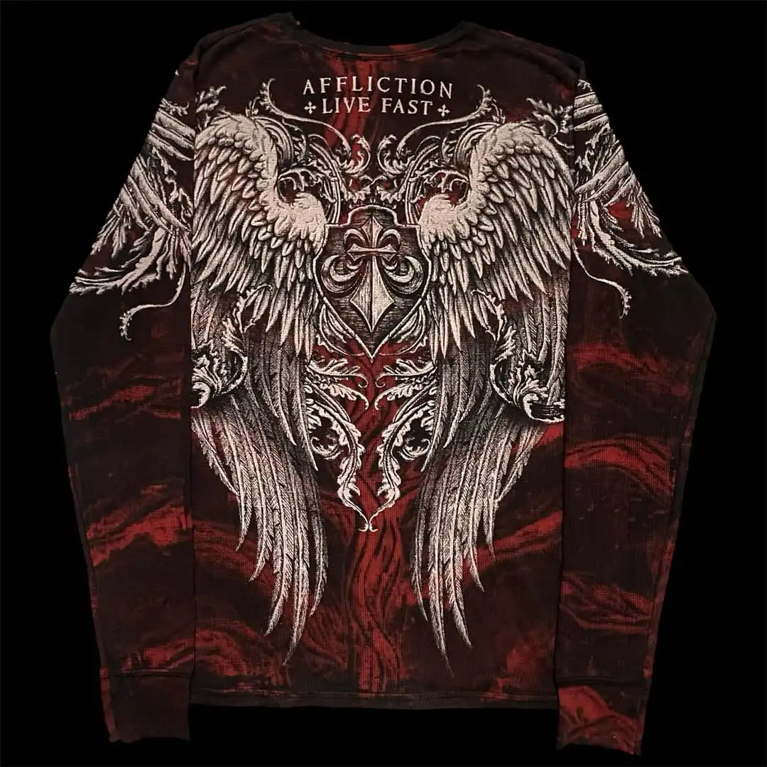 Affliction NewLong sleeved T shirt Hip Hop Round Neck Oversized shirt Women Casual Gothic Skull Holy Writ Letter Tops Streetwear