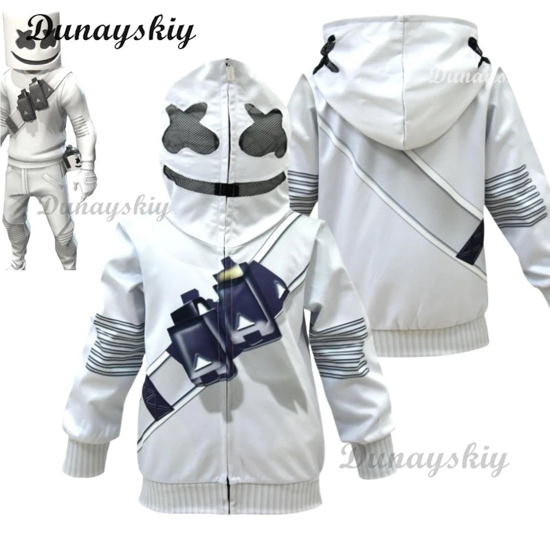 Electronic Sound Singer DJ Marshmello Fortnites Costume Girls Boys Halloween Christmas Cosplay Party Costume Hoodie set