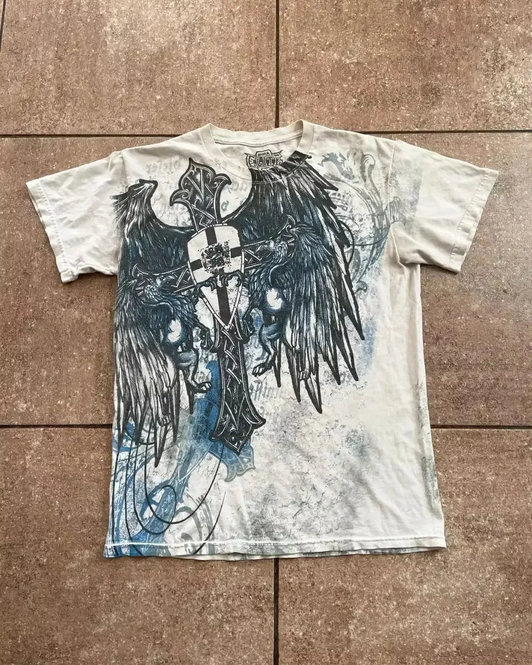 2000s Affliction Gothic T shirt Y2K Cotton Print T shirt Retro Street Letters For Men and Women Tops Graphic T shirts Street sty