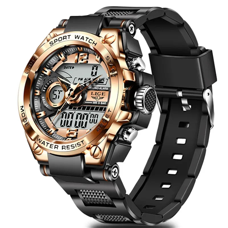 LIGE Men Military Watch Top Brand 50m Waterproof Wristwatch LED Alarm Sport Clocks Casual Watch for Men Male Relogios Masculino